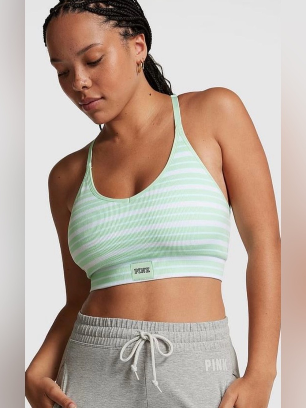 Victoria’s Secret PINK Seamless Racerback Sports Bra Mint Stripe Medium